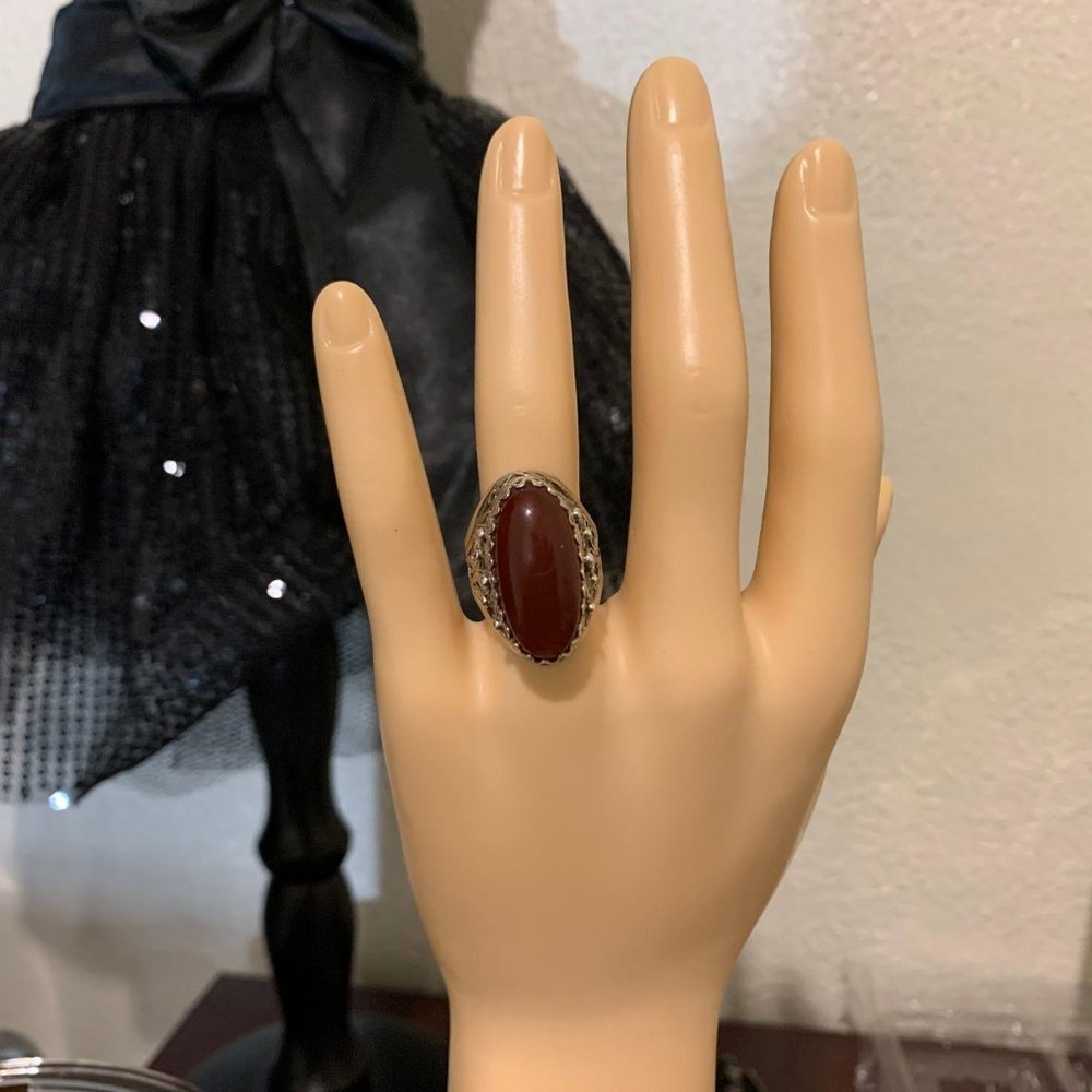 Vintage Sterling Amber Color Filigree Ring 6.5